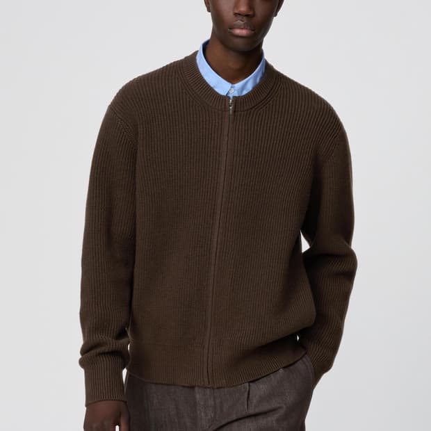 [S] 유니클로 C 크루넥 풀집 가디건 다크 브라운