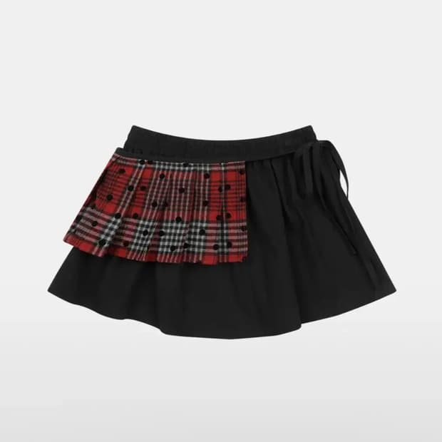 오헤시오 체크 투웨이 미니스커트 레드 RED BLACK