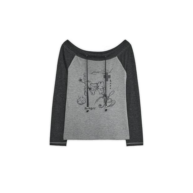 허그유어스킨 러브 시크 드로잉 오프숄더 탑(차콜)