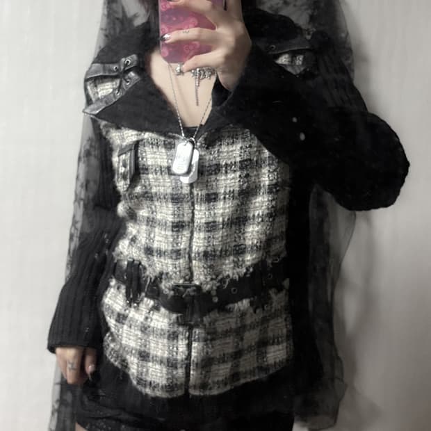 펑크 y2k 버클 포인트 니트 자켓 