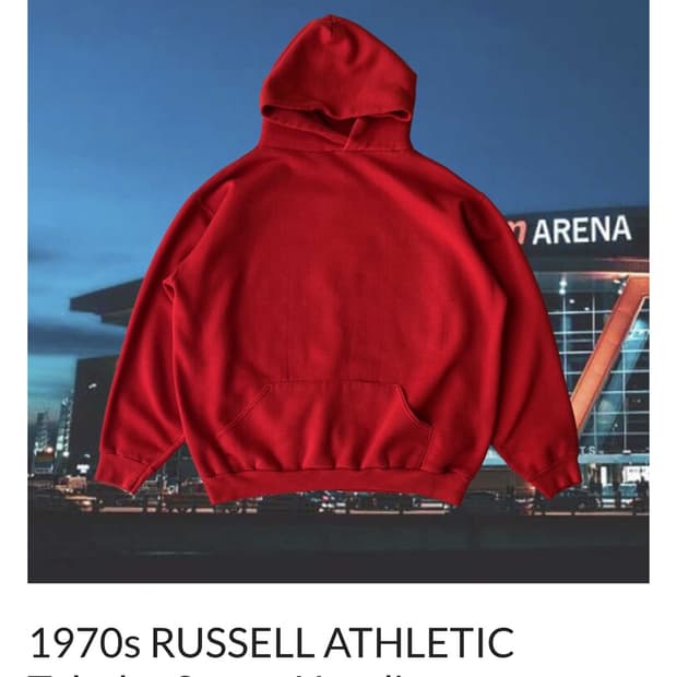 (L) 러셀 1970 s 빈티지 듀블라 후드티 레드