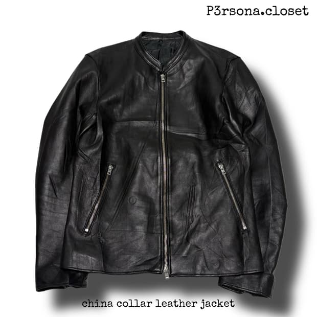 china collar leather jacket