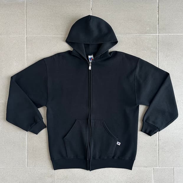 90s 빈티지 러셀 후드집업 블랙 L