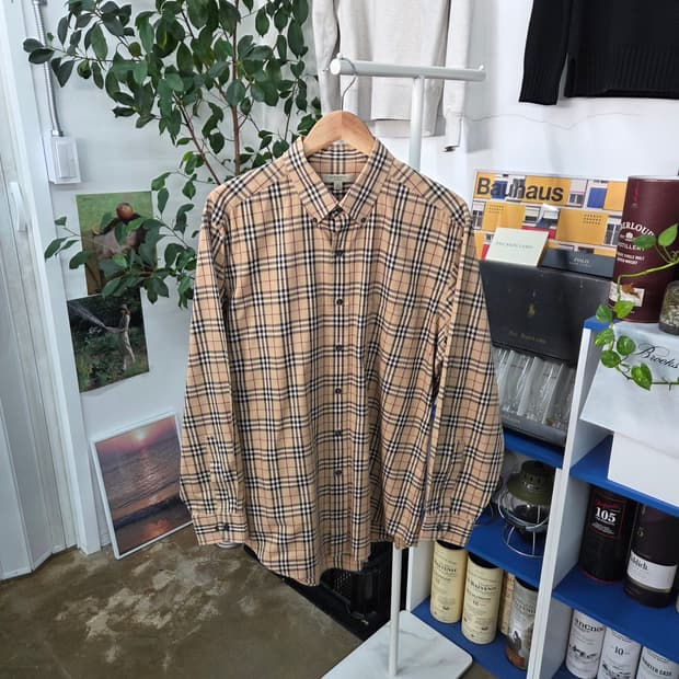 버버리 버튼다운 노바체크 셔츠 L