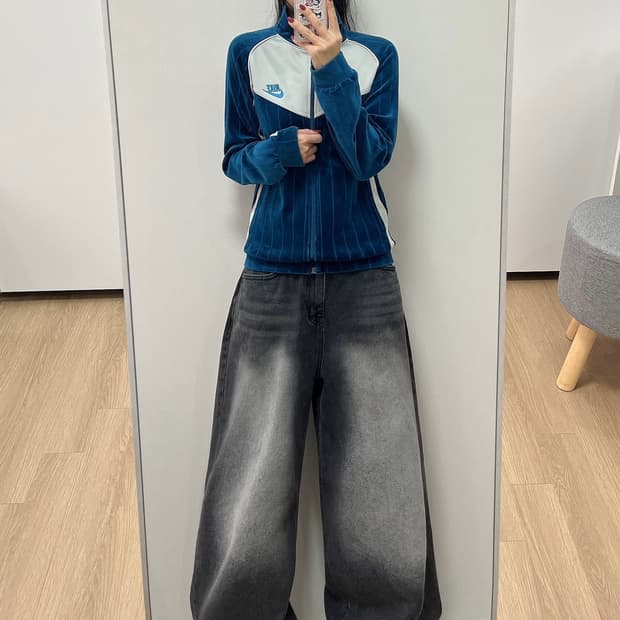 나이키 자수로고 벨벳 트랙탑 져지