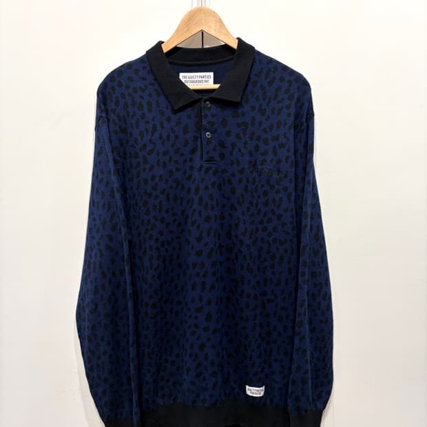 와코마리아 레오파드 자카드 니트 폴로 셔츠