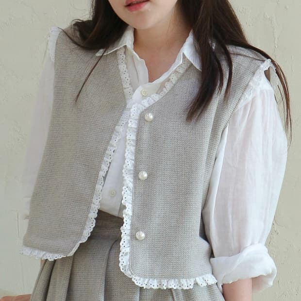 울 레이스 양면 리버시블 베스트 조끼 뷔스티에