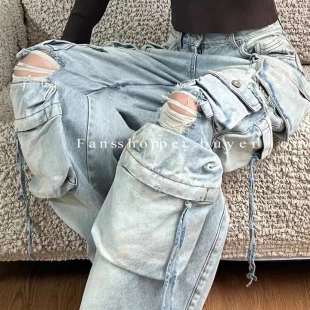 빈티지 서브컬쳐 중성계 무신사 데미지 워싱 와이드 데님 팬츠