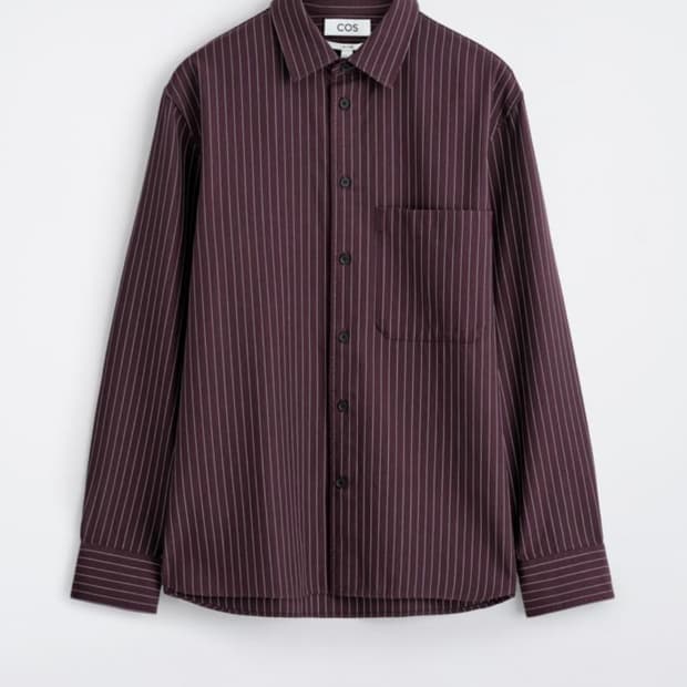 코스 릴랙스드 트윌 셔츠 보르도 스트라이프 L