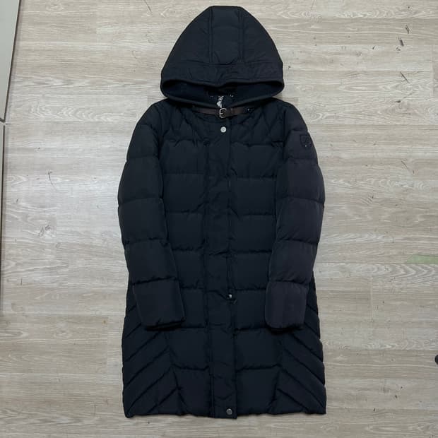 타미힐피거 여성 덕다운 와펜 후드 롱패딩 점퍼 [블랙] S/90