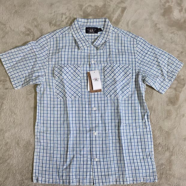 RRL 더블알엘 플래드 코튼 리넨 캠프 반팔 셔츠