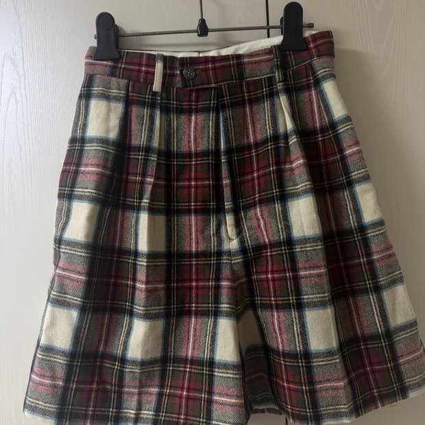 울 체크 하프 팬츠