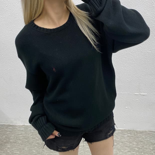 폴로 랄프로렌 버건디포니 블랙 니트 L