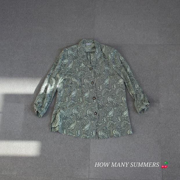 그린 패턴 블라우스 긴팔 vintage