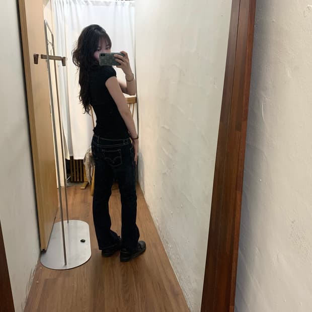 리바이스 데님 팬츠 워싱 스티치 디테일 부츠컷 인디고 블루