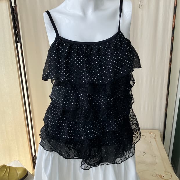 dot lace tiered strap sleeveless