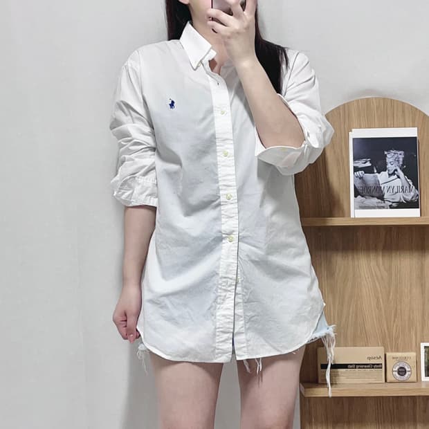 [정품] 폴로 화이트 / 네이비포니 솔리드 셔츠 [ M ]