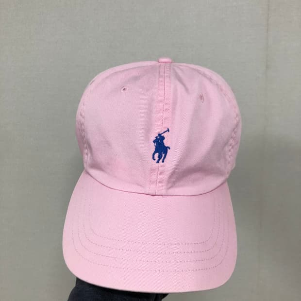 폴로 랄프로렌 가죽스트랩 치노 코튼 볼캡 모자 _ 연핑크 딸기우유 모리걸