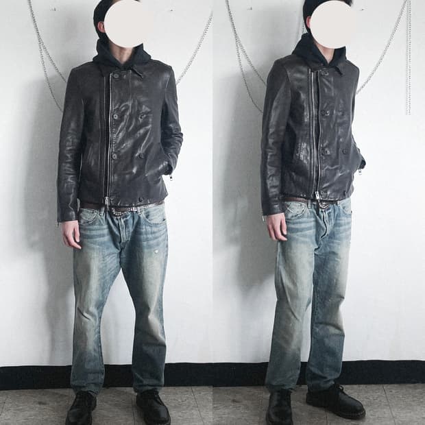 올세인츠 더블버튼 레더 크롭코트 피코트