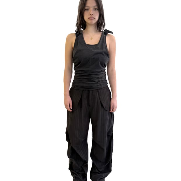 오들리워크샵 Bustle Stripe Knee Dart Trousers