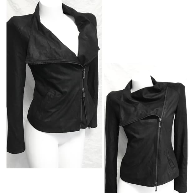 택포•빈티지 투웨이 사선 지퍼 레더 자켓