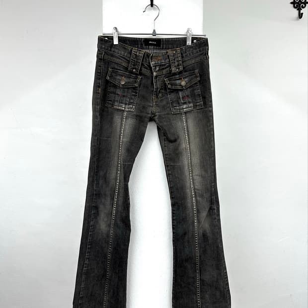 Stone washing pocket bootscut jeans