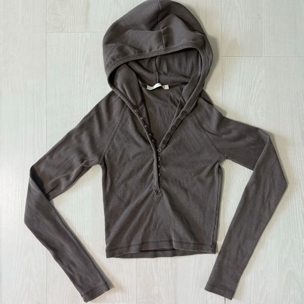 보세 골지 크롭 후드티 