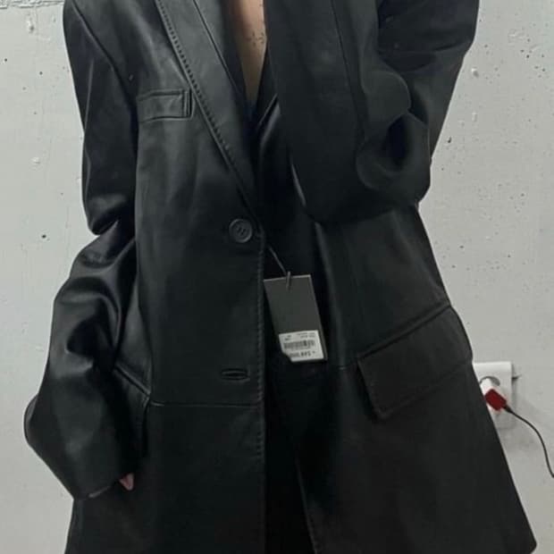 택O 새 상품 빈티지 양가죽 블레이저 자켓 블랙