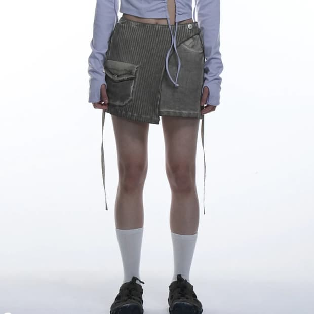 새제품) 그레일즈 루나 바이커 니트 스커트 골지 코듀로이 베이지 브라운