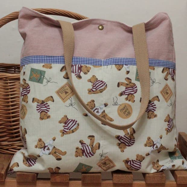 핸드메이드 곰무늬 2포켓 핑크 가방