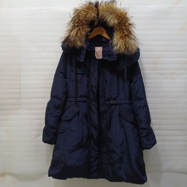 세틴 겨울 라쿤퍼 후드 다운 롱 패딩 코트 자켓 여성 S 사랑봉봉