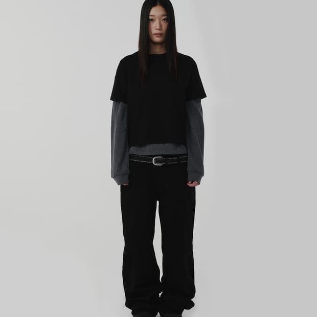 구매) 스웨이드 기명 콜라보 SEMI WIDE PANTS [BLACK]