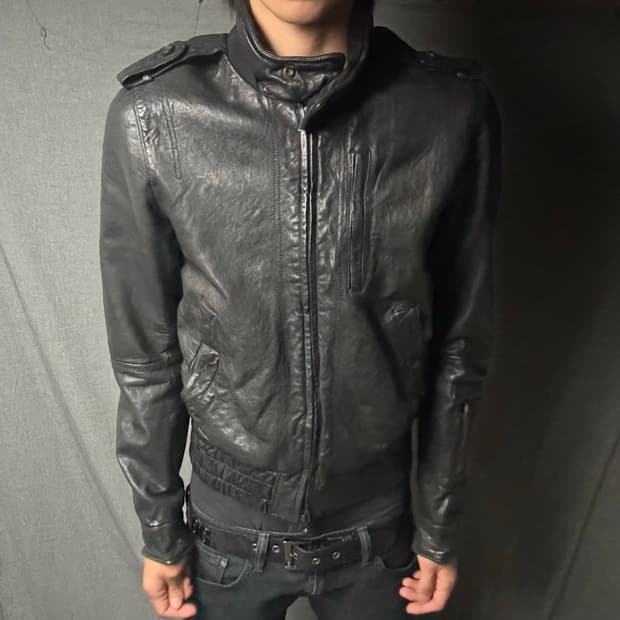 high neck lamb skin leather jacket