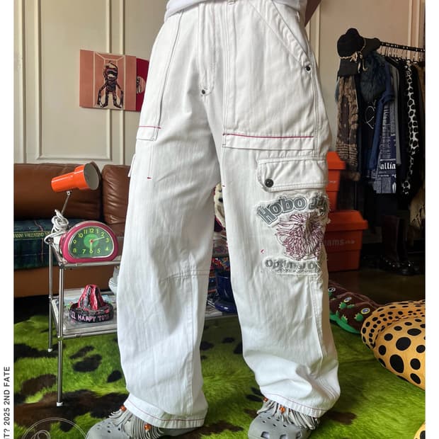 90-00s HOBO DNM White Wide Cargo Pants