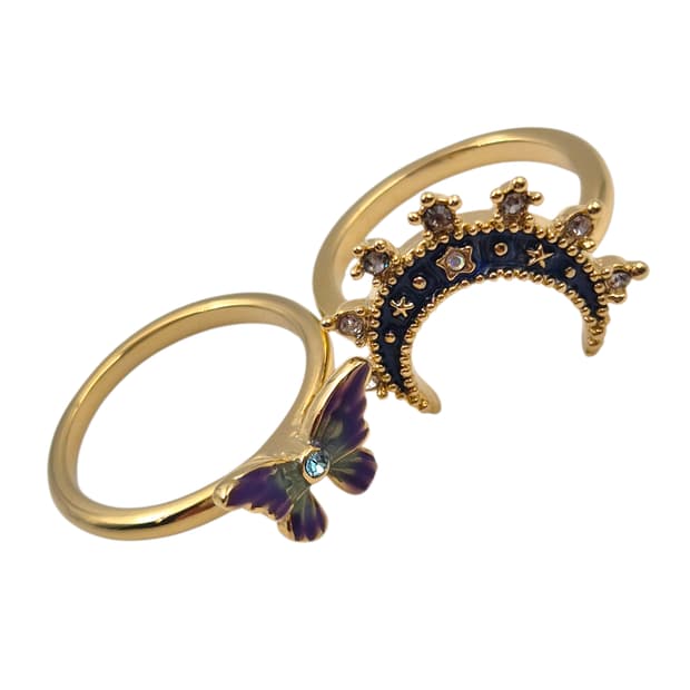 안나수이 밤하늘 초승달&나비 반지 세트