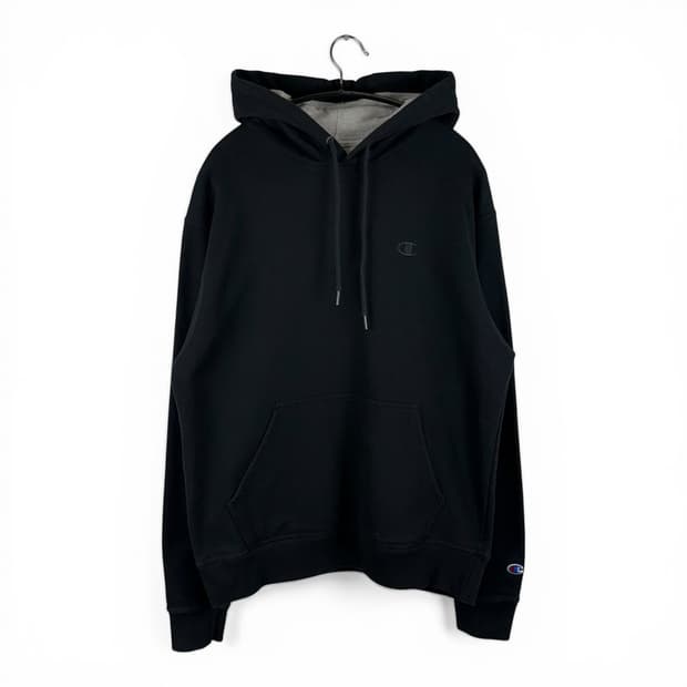 M) 챔피온 어센틱 패치로고 후드 티 블랙