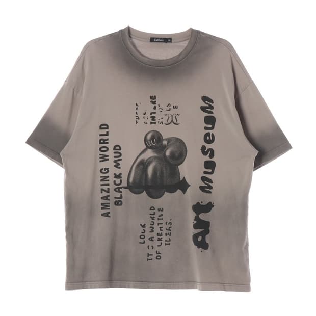 Cabbeen 블랙 머드 그래픽 워싱 티셔츠 2XL