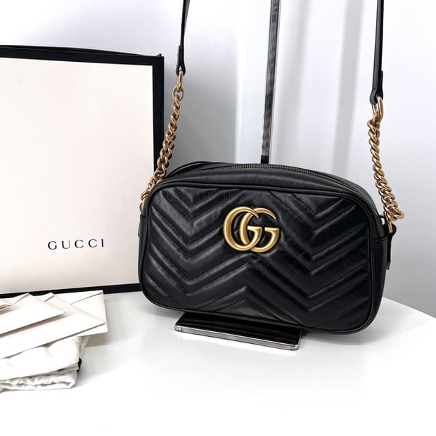 구찌 GG 마몽 마틀라세 크로스백 스몰 블랙 (447632)