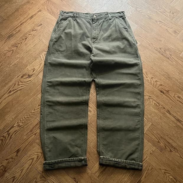 [38]칼하트 USA Made 체크라이닝 모스그린 카펜터 워크 팬츠 M5