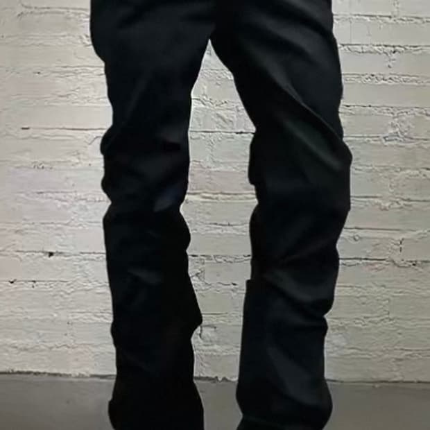 Slim Fit Pleated Waxed Flare Denim Pants