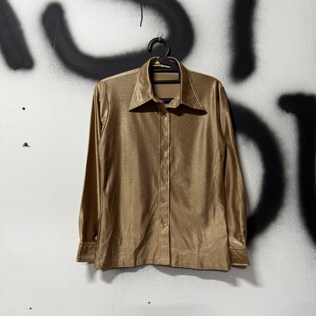 VTG 빈티지 긱시크 브라운 골드 셔츠 블라우스