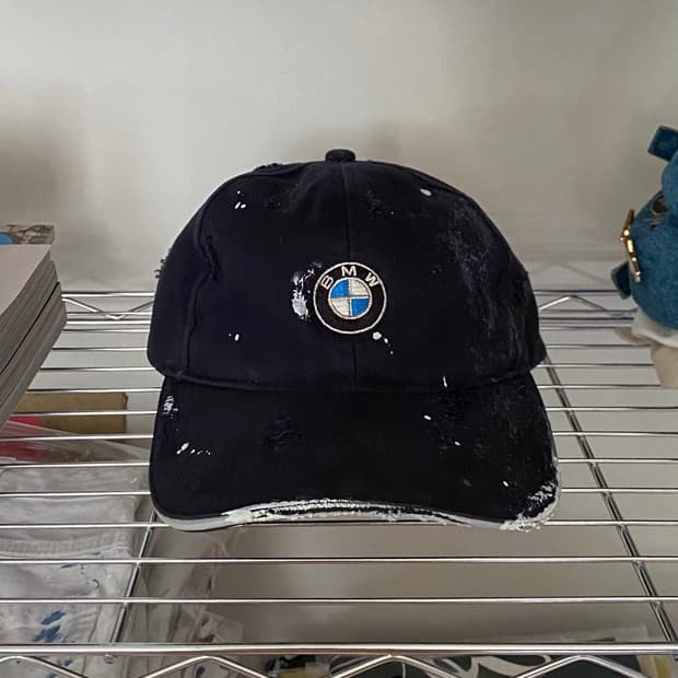 빈티지 BMW 디스트로이드 페인팅 볼캡 모자