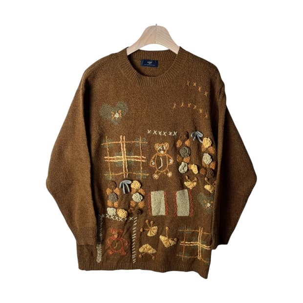 [JPN] 빈티지 핸드메이드 베어 폼폼 니트