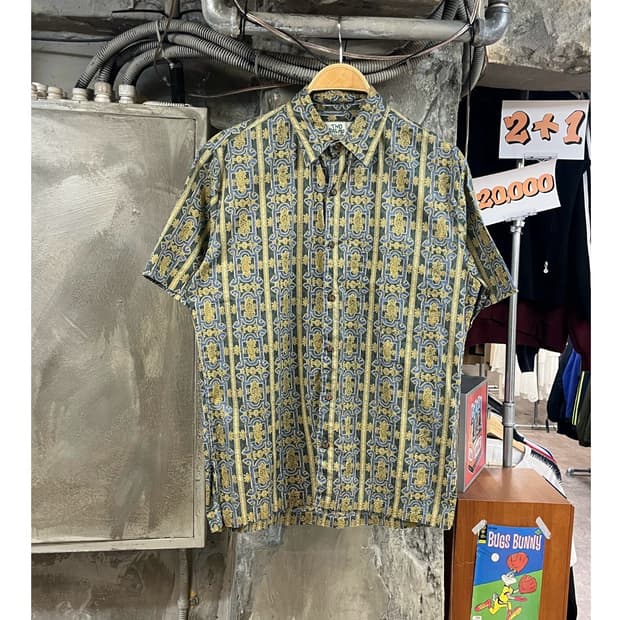빈티지 패턴 반팔 셔츠 그린 S #csz3730