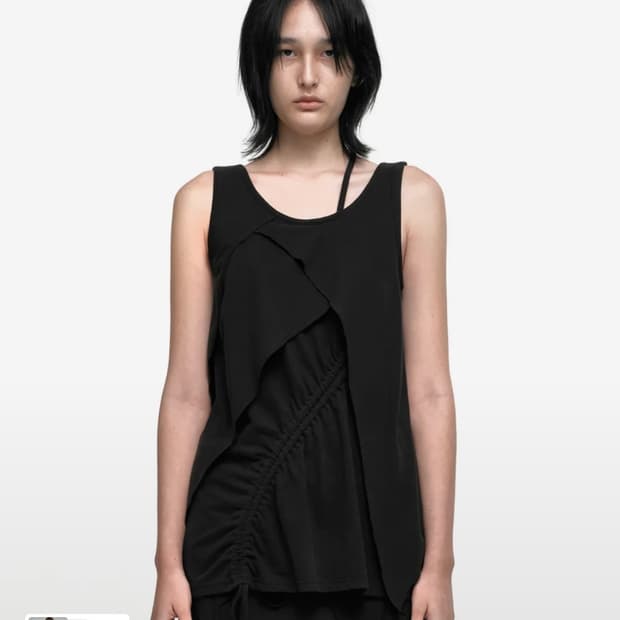 나체 SHIRRING LAYERED SLEEVELESS BLACK