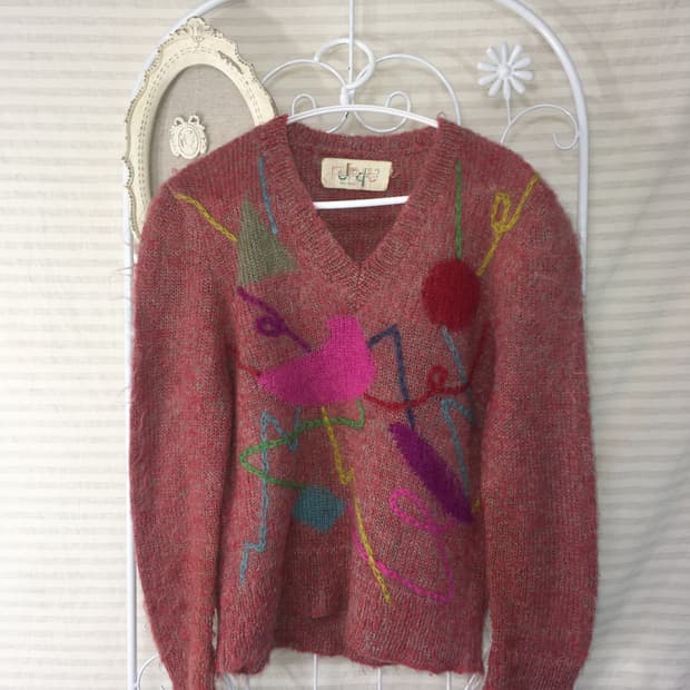 jpn vintage red boucle handwork knit