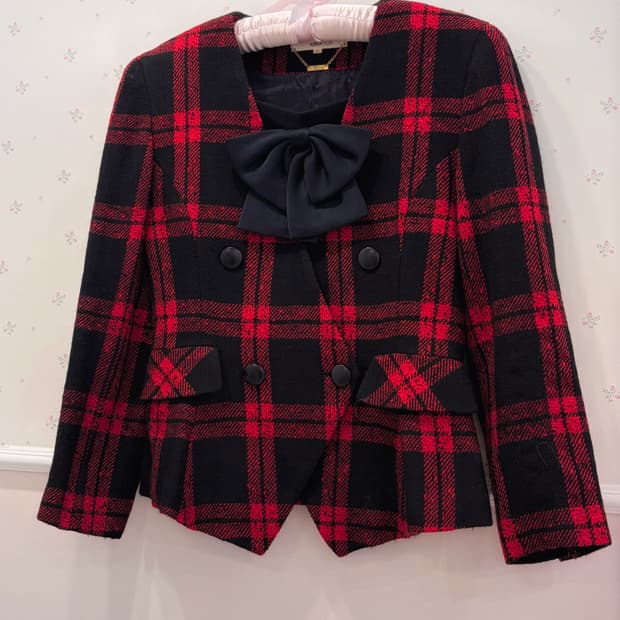 일본 빈티지 체크 리본 자켓 캐캐체 갸루