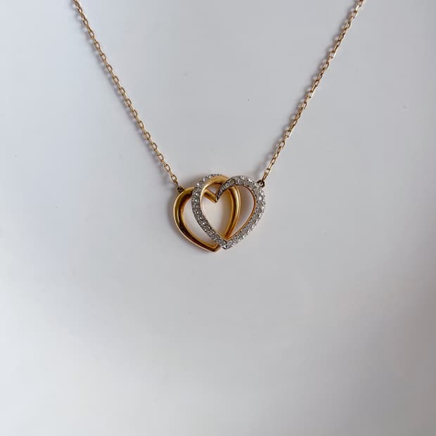 스와로브스키 정품 디어 하트 목걸이 네크리스 골드컬러 크리스탈 더블하트