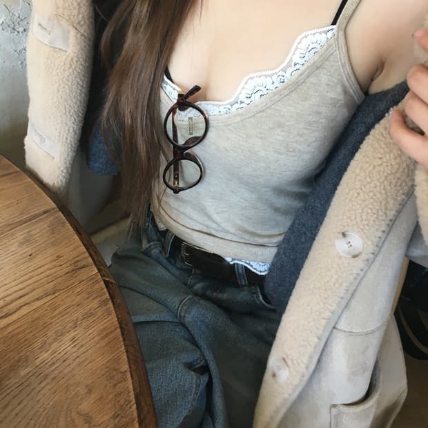 아워캐비넷 새상품 purin 레이스 슬리브리스 oatmeal