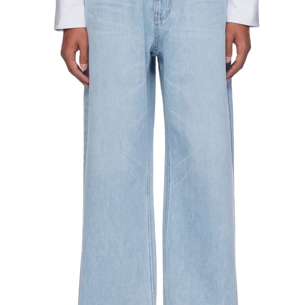 우영미 블루 글리터 와이드 진 46 새상품